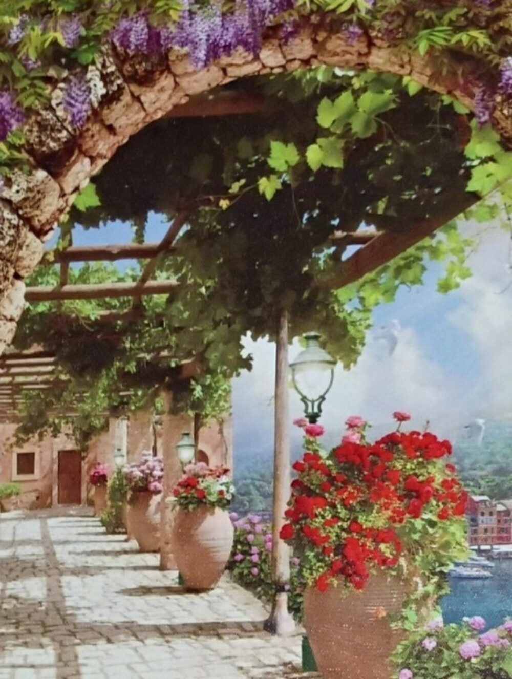 Italian Botanical Garden Archway Floral Canvas Wall Art Light up Lanterns